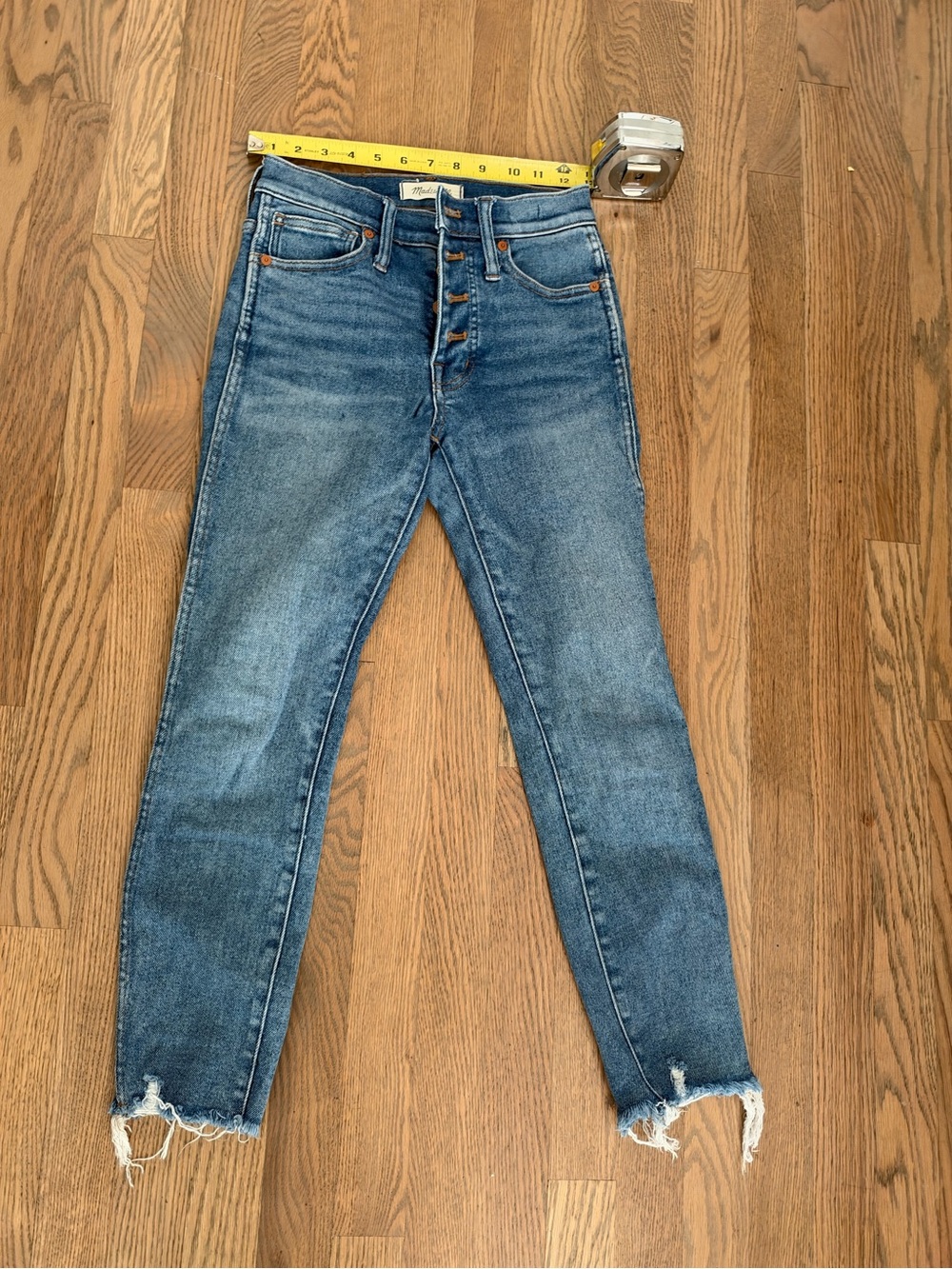 Madewell High-Rise Button-Fly Distressed Blue Jeans